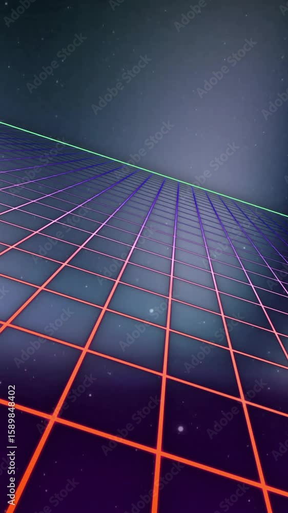 Poster animation of grid pattern and lens flares over black background