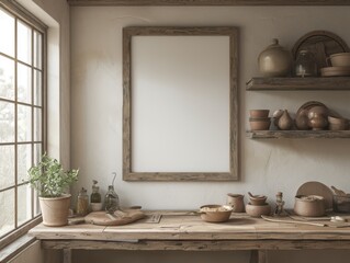 Blank Poster Frame Mockup Rustic Lodge Style Wooden Texture Minimalist