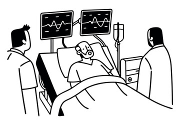 Ill patient in icu bed, medical illustration, emergency medicine theme, simple healthcare crisis visual