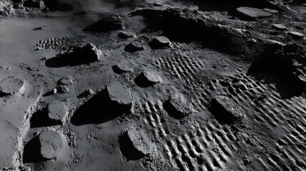 Lunar Surface Texture Closeup, Rough Terrain, Crater Details, and Tire Tracks