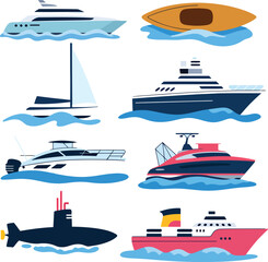 Yacht sailboat canoe submarine ship vector