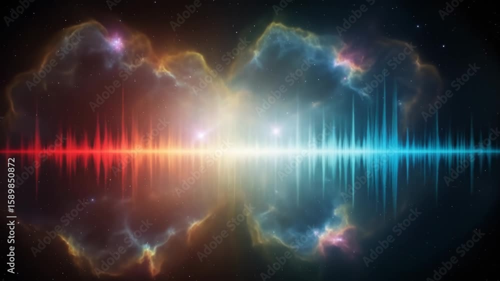 Poster cosmic sound waves - a vibrant visualization of sound waves emanating from a nebula in deep space. t