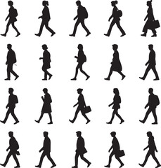 Fototapeta premium Diverse group of people walking silhouettes black white