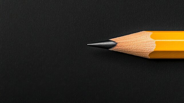 Yellow sharpened pencil on black background for writing and creativity theme