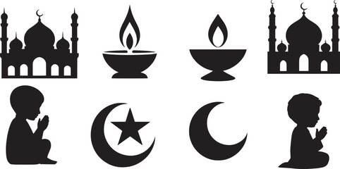 Islamic symbols mosque crescent star prayer flame dome minaret