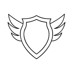 Fototapeta premium Outline shield with wings on emblem symbol