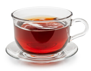 Glass cup of black tea isolated on white. Front view. File contains clipping path.