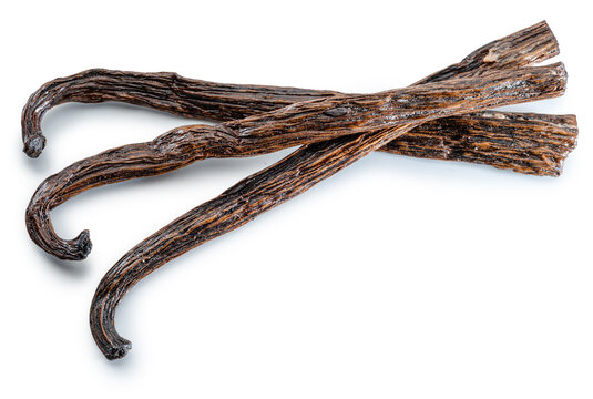 Vanilla beans or vanilla sticks isolated on white background. File contains clipping paths.