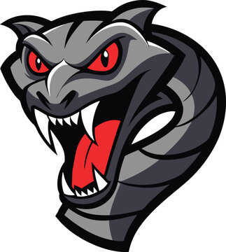 Fierce python head mascot logo design with open coil