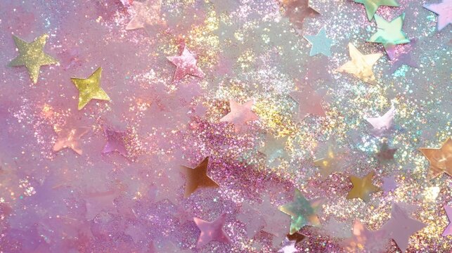 Rainbow glitter stars sparkles bokeh background multicolor gradient. Shimmering particles celebration festive atmosphere magical dreamy. Party birthday wedding anniversary Christmas New Year holiday