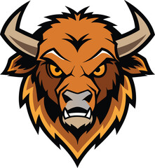 Furious bison head mascot logo with a broken horn design © Crazy Dreamy Boy