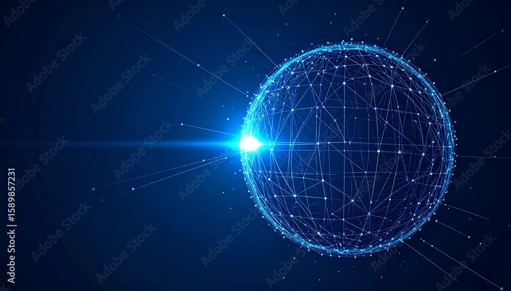 Aufkleber abstract digital globe with illuminated lines and particles on dark ba