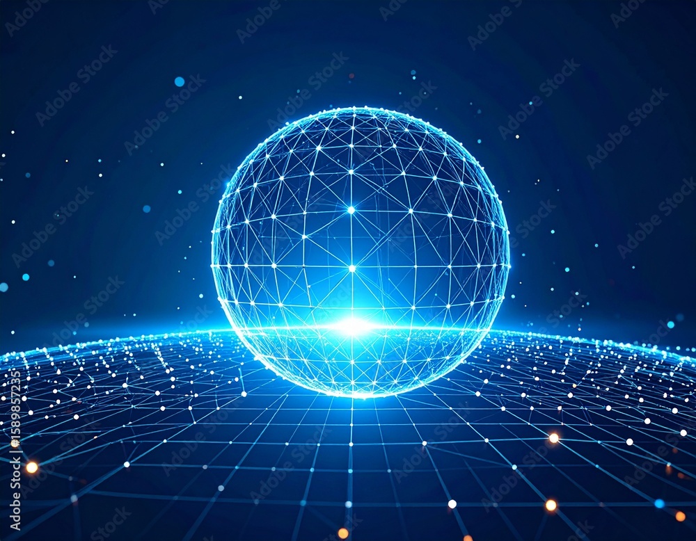 Poster abstract digital globe made of luminous lines and glowing nodes