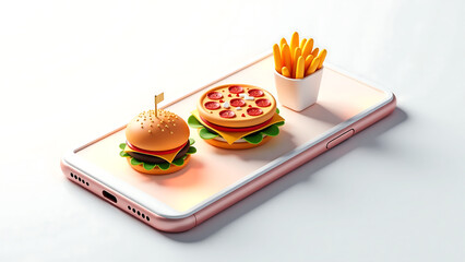 modern food delivery app interface showcases vibrant digital menu items including burgers pizza fries set clean