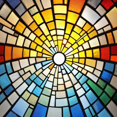 Fototapeta premium Radiant Stained Glass Sunburst Pattern with Vibrant Geometric Colors