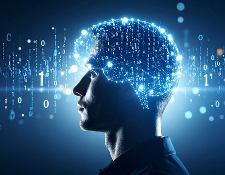 Concept of human brain combined with digital data processing technolog