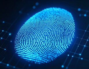 Digital fingerprint with glowing blue lines on a dark background