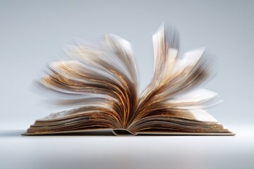 Open book, pages flowing, golden tones