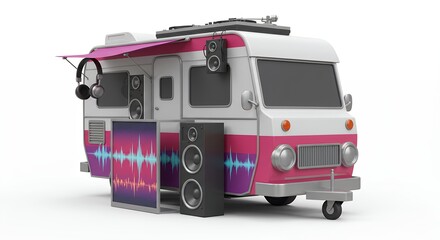 Fototapeta premium Retro mobile entertainment van design
