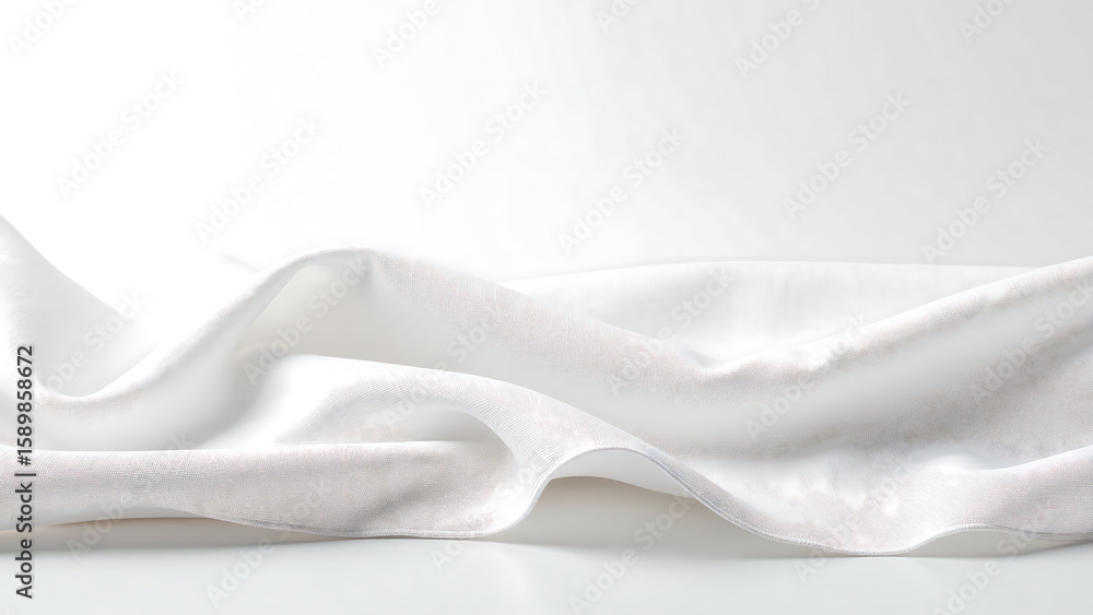 Aufkleber pristine white muslin cloth features gentle wave folds soft texture set serene background subtle nat