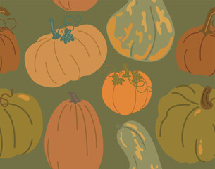 Seamless pumpkin pattern illustration. Pumpkin batch halloween thanskgiving cartoon background 