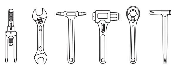 Assorted metal tools for mechanical work wrench adjustable wrench