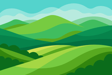 Obraz premium Stylized rolling green hills and gentle blue sky landscape