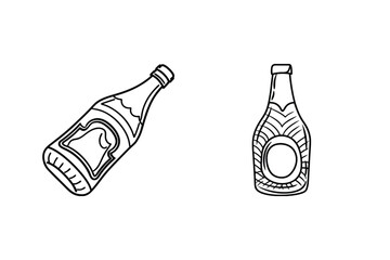 Two bottles with decorative labels beverage drink