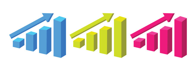 Bar chart on growthing, 3d business graph vector
