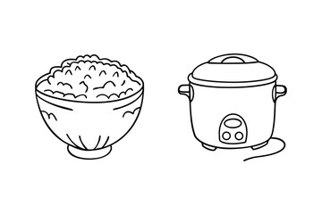 Bowl of rice and rice cooker food cooking