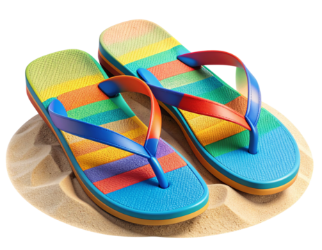 3D Beach Sandals in Footprint-Imprinted Sand Base, Semi-Realistic Style