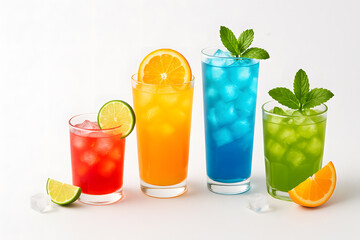 Colorful summer cocktails drinks with ice and citrus fruit refreshment