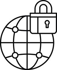 Flat Vector Icon of Internet Security with Globe and Padlock for Cyber Protection Design