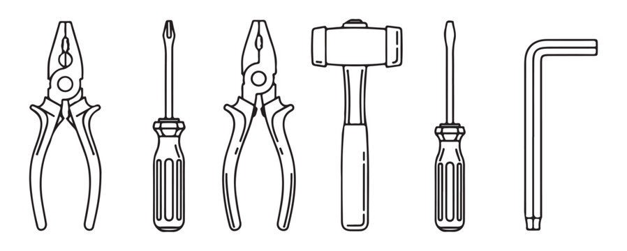 Pliers screwdrivers hammer allen wrench tools