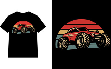 Off Road Monster Truck T-Shirt Design Vintage Sunset Style