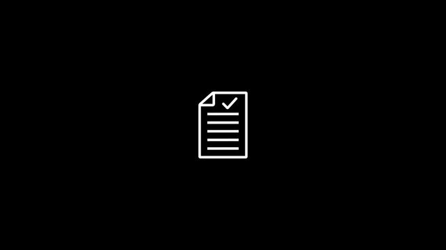 Animated document linear icon. Paper with checkmark. Verified information. Signed contract. Seamless loop HD video with alpha channel on transparent background. Outline motion graphic animation