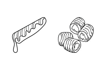 Rolled wafer biscuit with chocolate drizzle and wafer rolls