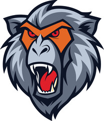 Savage baboon head mascot logo with open jaw and fierce expression