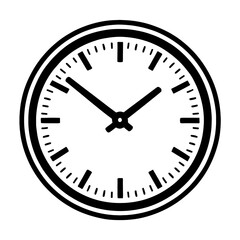 Minimalist Black and White Clock Illustration – Stylized Timepiece Showing 10:10 with Tick Marks and Circular Face for Schedule, Decor and Time Concepts  
