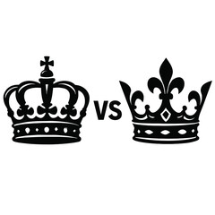 Royal Crown Versus Iconic Crown Vector Illustration – Black Silhouettes Depicting Competition Between Regal Symbols with Distinct Decorative Elements  

