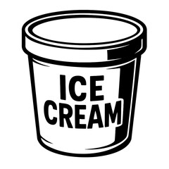 Ice Cream Container Vector Illustration &ndash; Labeled Tub with Lid in Monochrome Style for Dessert Packaging and Sweet Treat Concepts  
