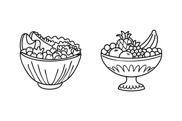 Fruit bowls with grapes bananas apples and pineapple