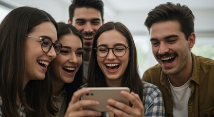 Fototapeta premium Friends Sharing a Hilarious Moment on a Smartphone 