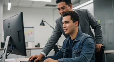 Manager Mentoring Young Colleague in the Office
