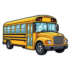 A classic yellow school bus illustration isolated on transparent background