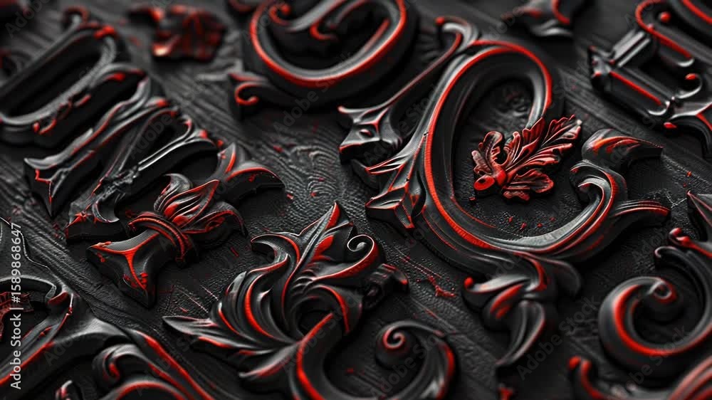 Poster a detailed view of a black and red wall with texture and patterns