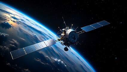 Advanced Satellite Technology Observing Earth From Outer Space Orbiting Planet