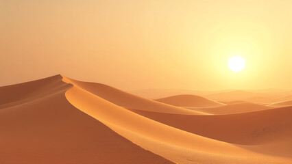 soft diffused sunlight pours undulating sand dunes vast serene desert landscape painted warm golden hues