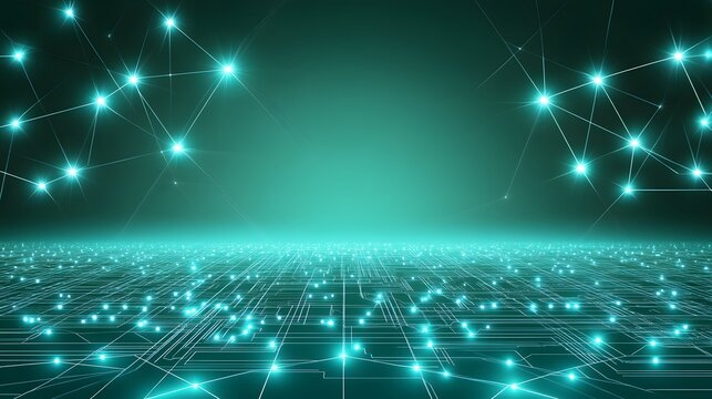 Abstract Teal Circuit Board Network Connection Technology Background