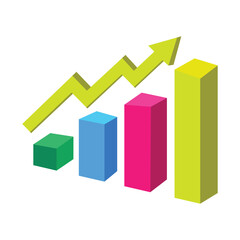 Growth bar chart, 3d business graph vector